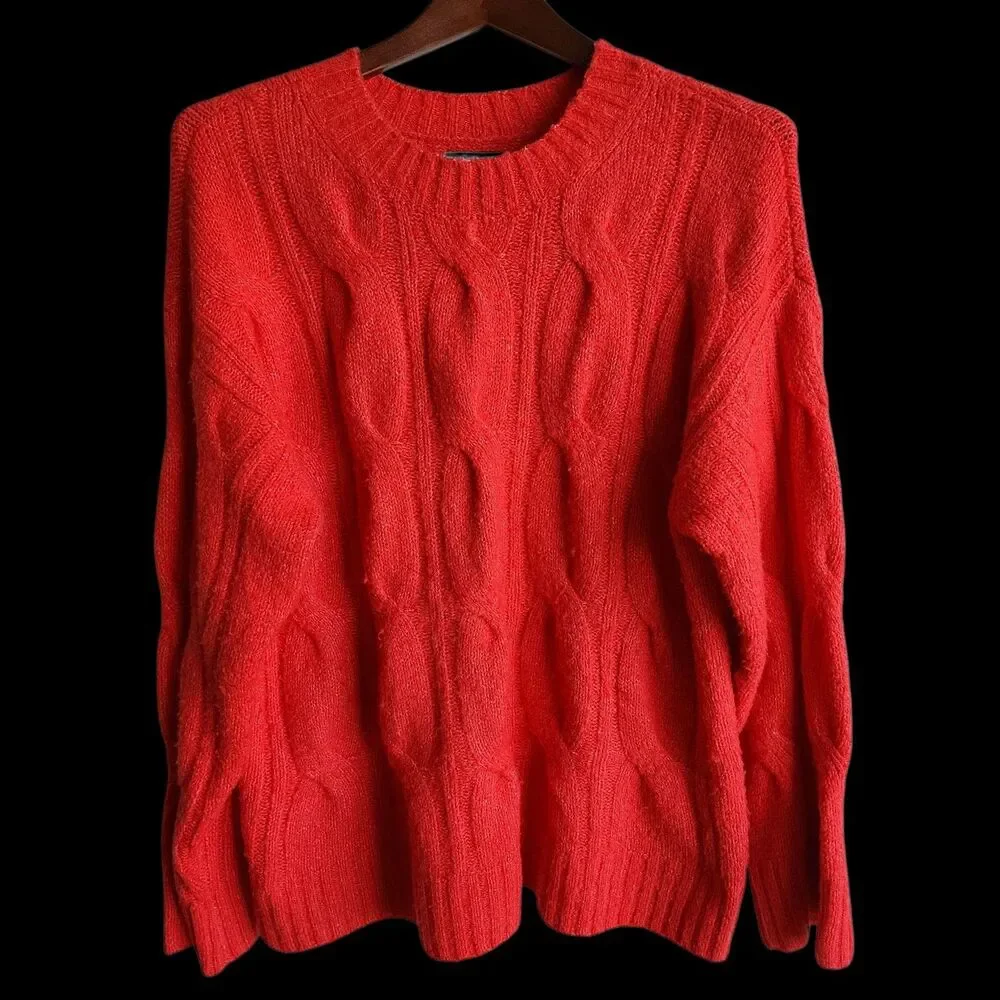 American Eagle Outfitters Womens LG Orange Cable Knit Sweater Pullover